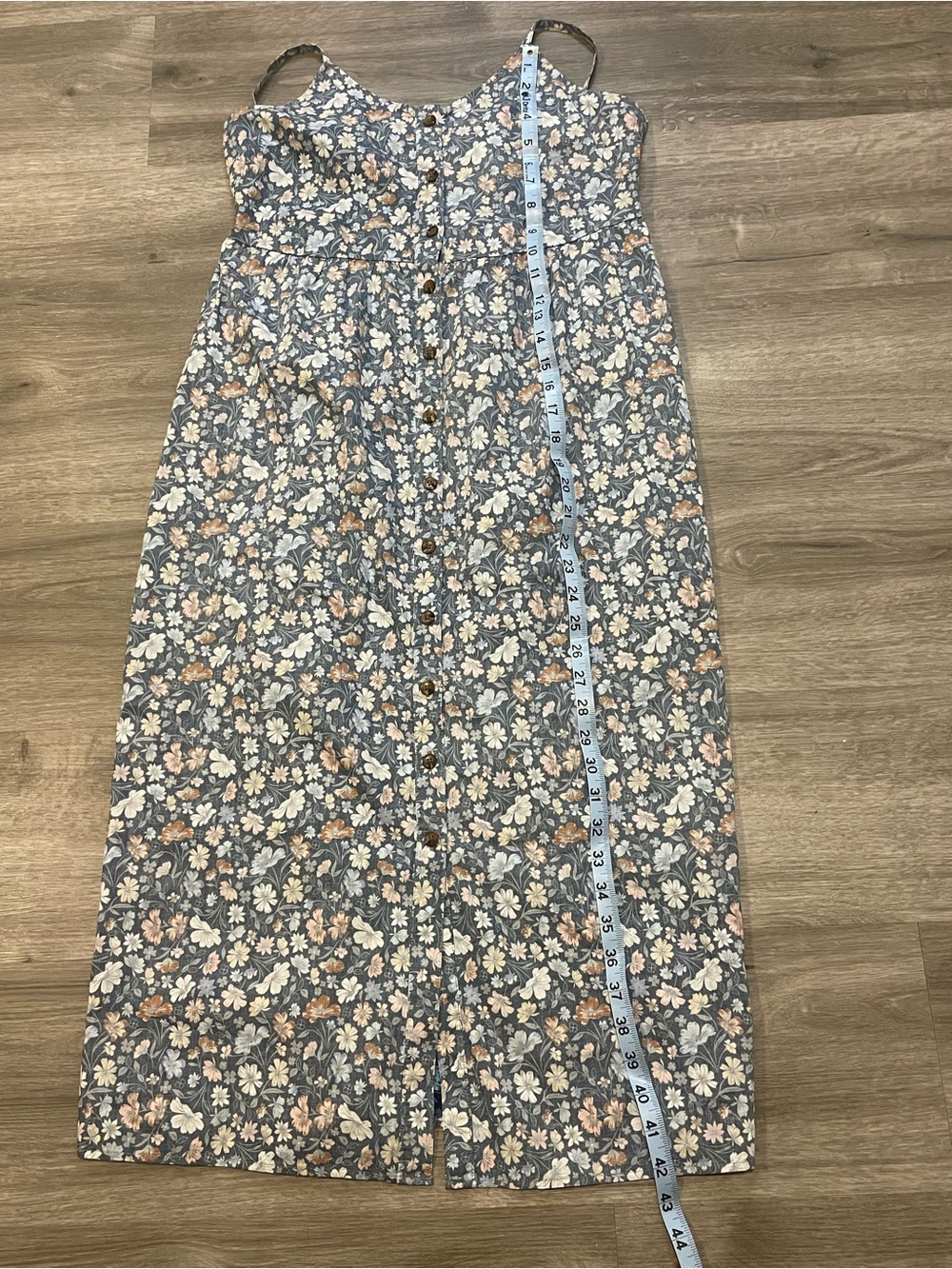 Boho, Natural Reflections Blue Floral Button-Front Cotton Maxi Dress - Picture 5 of 8